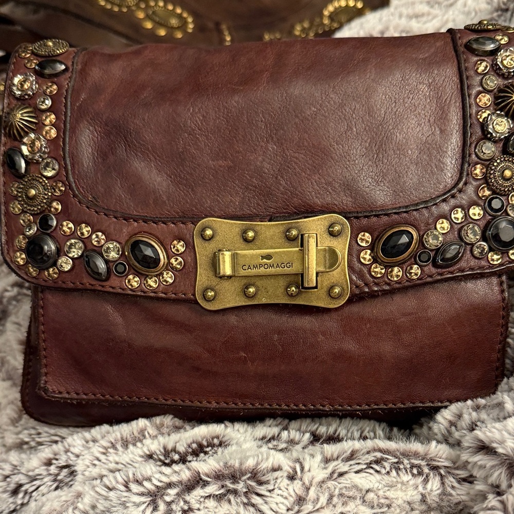 Campomaggi Dark Brown Leather Clutch with Gold Accents